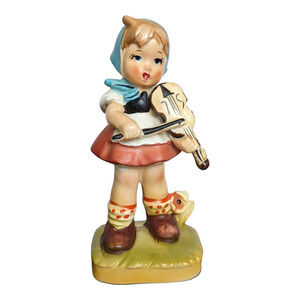 Little girl playing violin ceramic vintage figure pre-owned well cared for